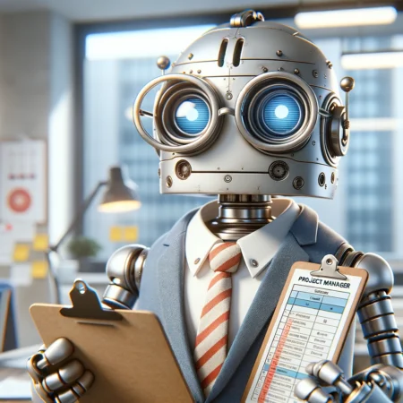 A funny robot designed to look like a project manager